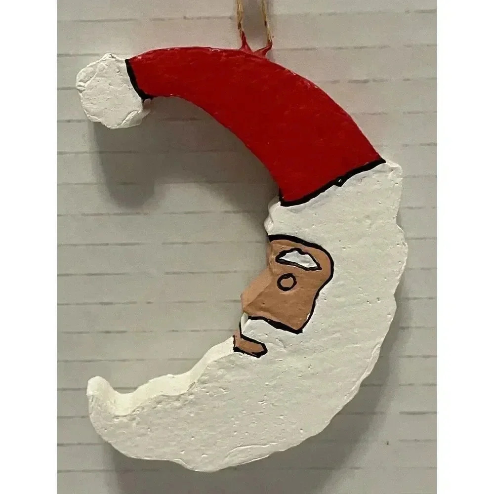 Santa Crescent Moon Shaped Christmas‎ Ornament Hand Painted Foam 3 1/2 inches